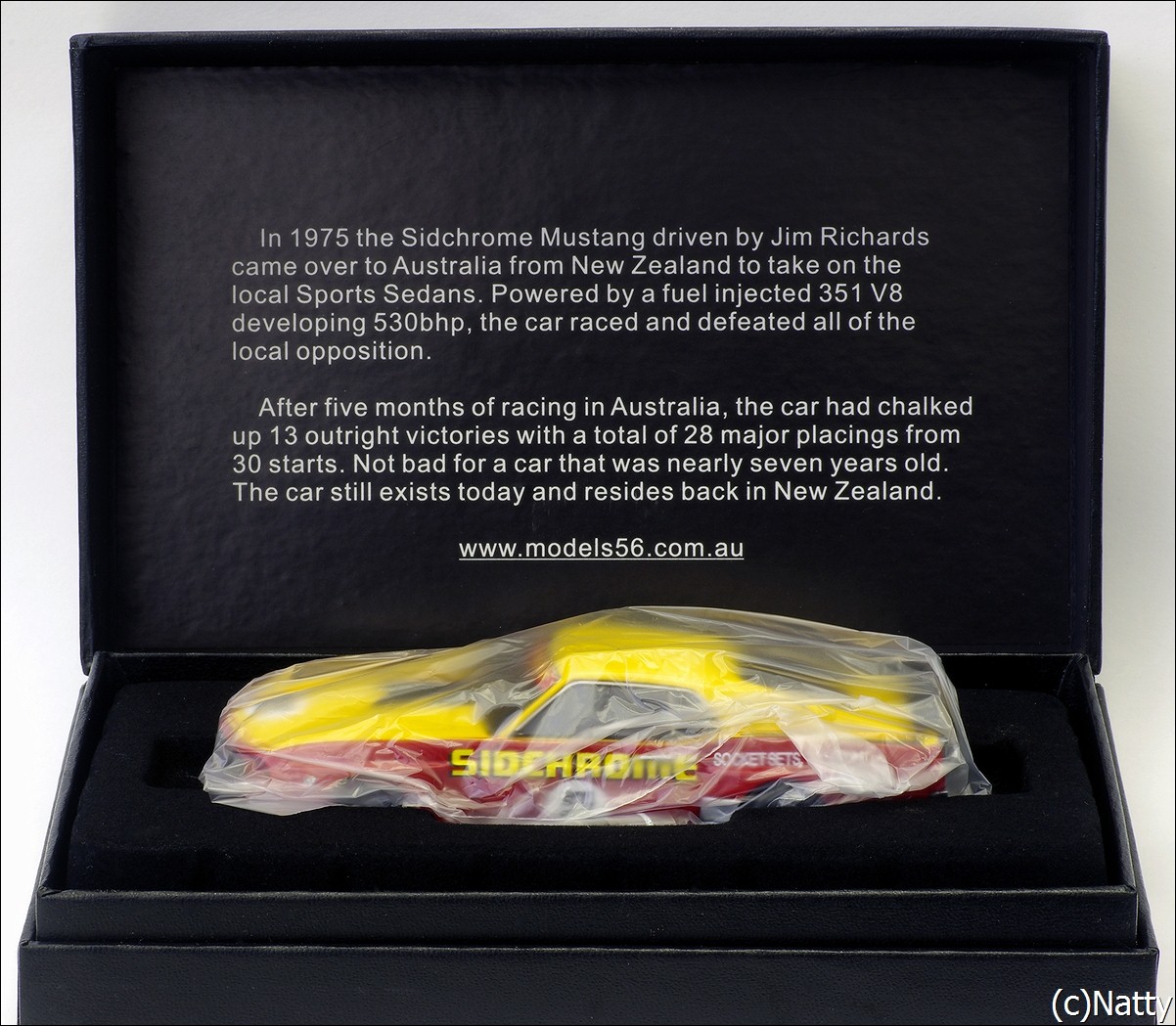 Armco Model Cars: 1975 Ford Mustang - Yellow/Red (Armco Race Series Car No7 ) in 1:43scale